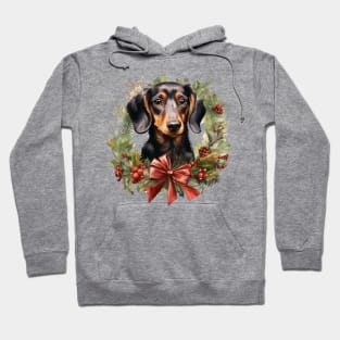 Christmas Dachshund Dog Wreath Hoodie